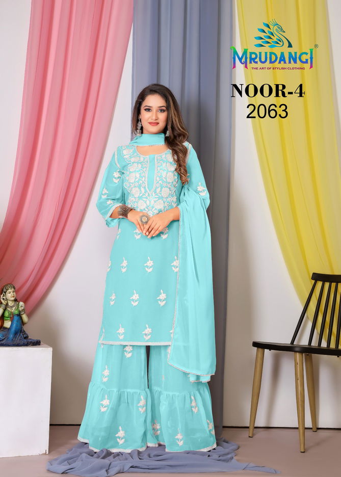 Noor 4 By Mrudangi Georgette With Cotton Readymade Sharara Suits Wholesale Market In Surat
